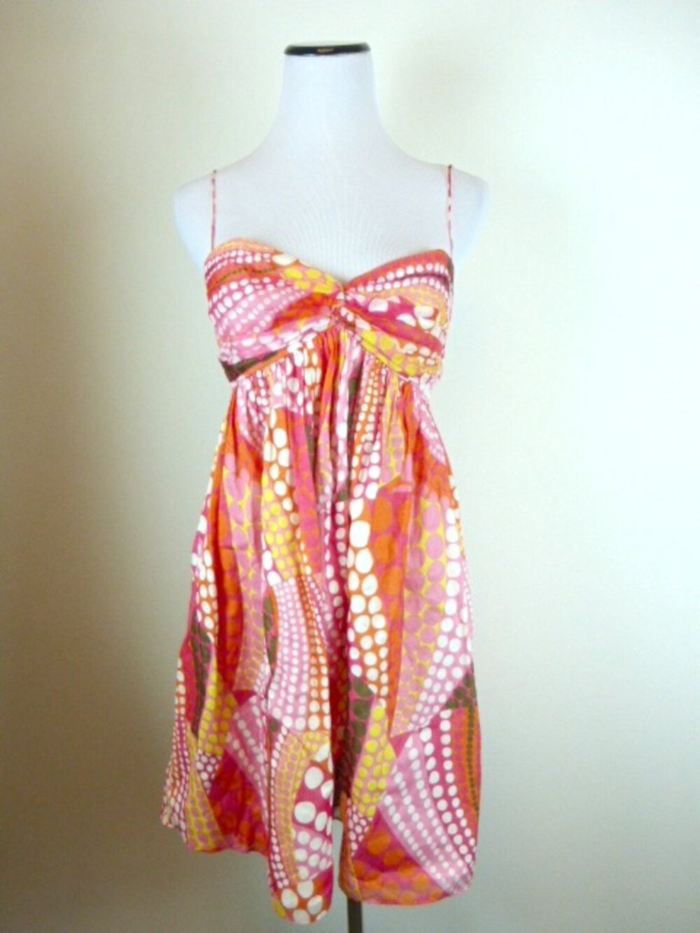 MILLY NEW YORK pink dot art to wear print bustier dress spaghetti straps party 6